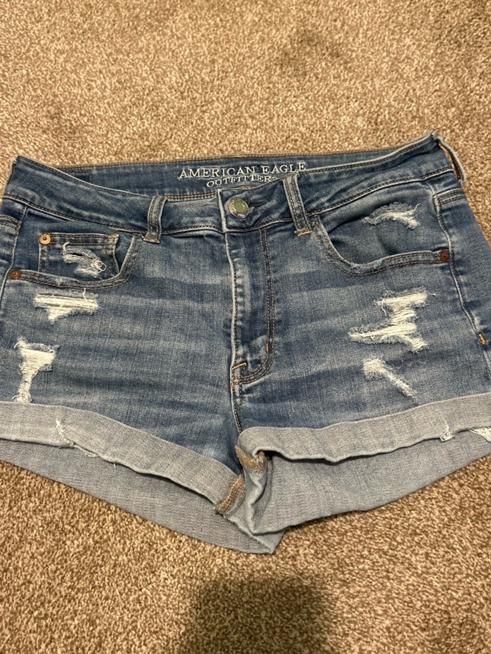 American Eagle Outfitters Women’s Distressed Denim Shorts - Blue